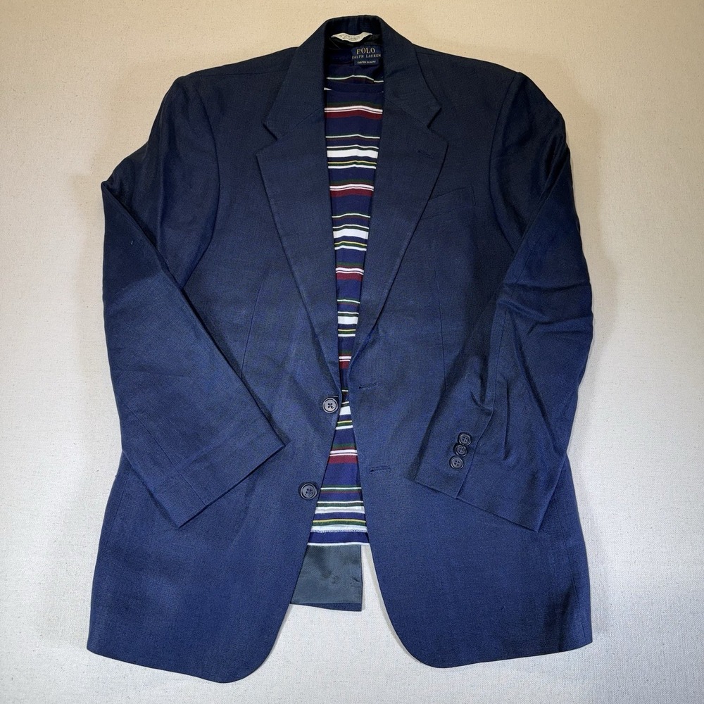 Eddie Bauer 100% Linen Blazer Size 38R Sea Blue With Polo Ralph Lauren Shirt